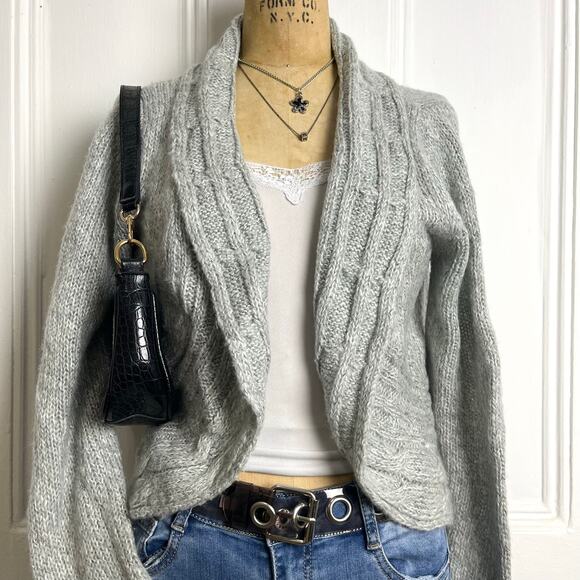 Vintage MUDD Grey knit long sleeve open cardigan Cozycore Festive Preppychic - Picture 4 of 7